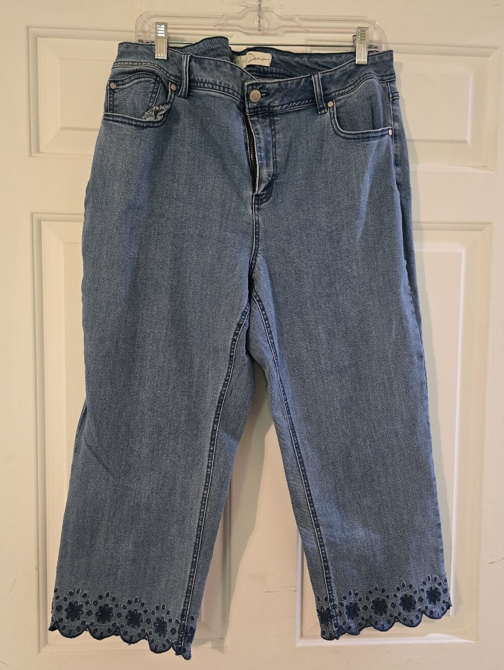 Ladies Blue Embroidered Hem Jeans